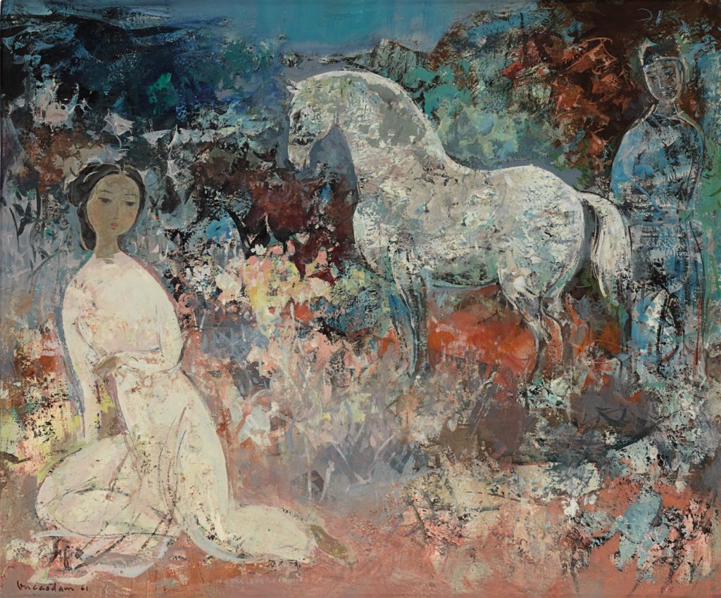 Vu Cao Dam - « Le cheval blanc ». Huile sur toile. Daté 1961.  52 x 63,5 cm.
